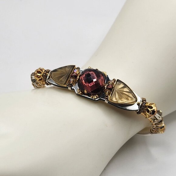 Liz Tech 2013 Camphor & Faceted Purple Glass Earthtones Cuff Bracelet Adjustable - Picture 12 of 12